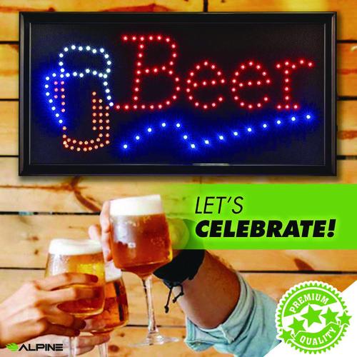 Picture of LED Rectangular Beer Sign, 19 x 10, Black Frame, Blue/Green/Orange/Red/White Graphics