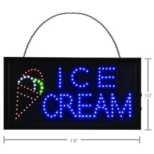 Picture of LED Rectangular Ice Cream Sign, 19 x 10, Black Frame, Blue/Green/Orange/Red/White Graphics