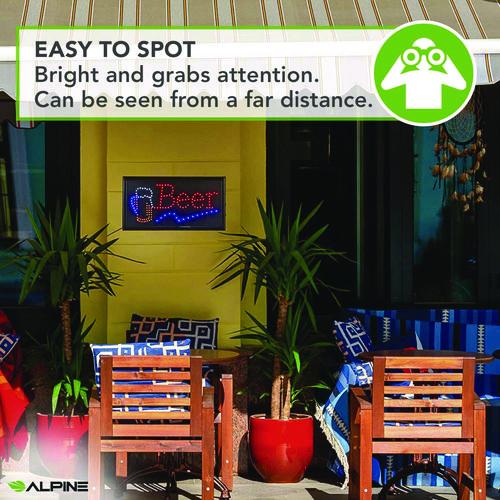 Picture of LED Rectangular Beer Sign, 19 x 10, Black Frame, Blue/Green/Orange/Red/White Graphics