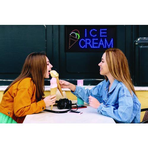 Picture of LED Rectangular Ice Cream Sign, 19 x 10, Black Frame, Blue/Green/Orange/Red/White Graphics