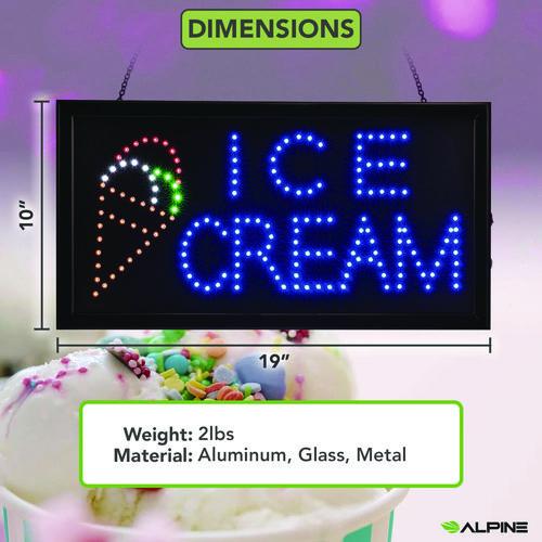 Picture of LED Rectangular Ice Cream Sign, 19 x 10, Black Frame, Blue/Green/Orange/Red/White Graphics
