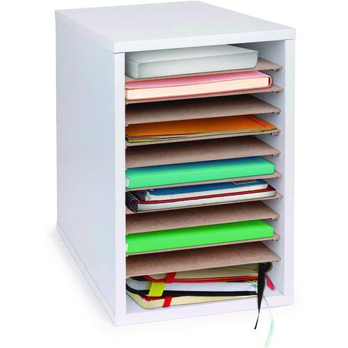 Picture of 11 Compartment Wood Mail Paper Sorter Literature Organizer, 11 Sections, Letter Size, 10.75 x 11.75 x 16.2, White