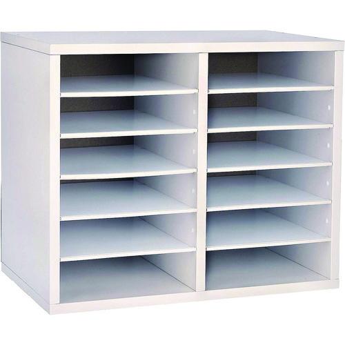 Picture of Wood Adjustable 12 Compartment Literature Organizer, 12 Sections, Letter Size, 20 x 11.8 x 16.3, White