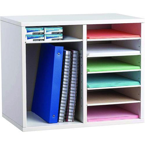Picture of Wood Adjustable 12 Compartment Literature Organizer, 12 Sections, Letter Size, 20 x 11.8 x 16.3, White