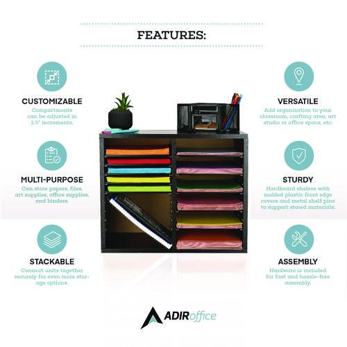 Picture of Wood Adjustable 12 Compartment Literature Organizer, 12 Sections, Letter Size, 20 x 11.8 x 16.3, Black