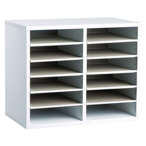 Picture of Wood Adjustable 12 Compartment Literature Organizer, 12 Sections, Letter Size, 20 x 11.8 x 16.3, White
