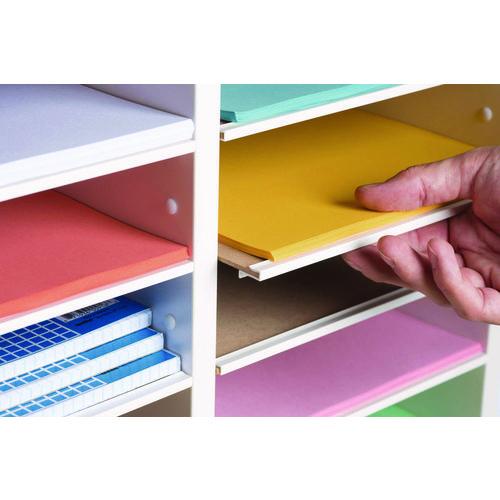 Picture of Wood Adjustable 12 Compartment Literature Organizer, 12 Sections, Letter Size, 20 x 11.8 x 16.3, White