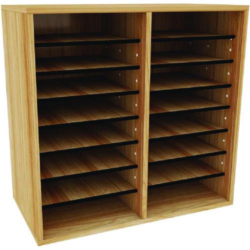 Picture of Wood Adjustable 16 Compartment Literature Organizer, 16 Sections, Letter Size, 20 x 11.8 x 21.4, Medium Oak