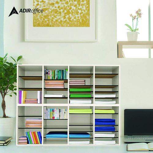 Picture of Wood Adjustable 24 Compartment Literature Organizer, 24 Sections, Letter Size, 39.3 x 11.8 x 16.3, White