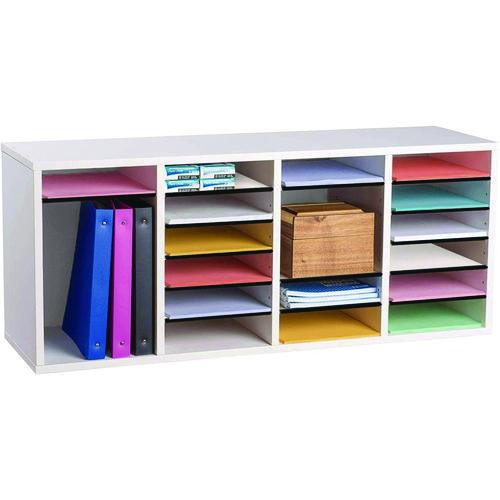 Picture of Wood Adjustable 24 Compartment Literature Organizer, 24 Sections, Letter Size, 39.3 x 11.8 x 16.3, White