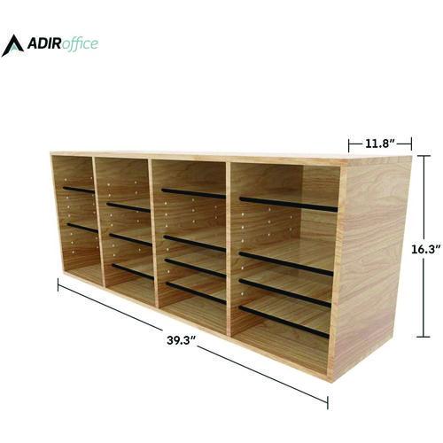 Picture of Wood Adjustable 24 Compartment Literature Organizer, 24 Sections, Letter Size, 39.3 x 11.8 x 16.3, Medium Oak