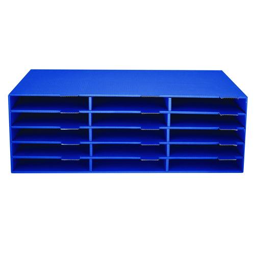 Picture of 15-Slot Paper Storage Desk Literature Organizer, 15 Sections, Letter Size, 29 x 13 x 9.5, Blue