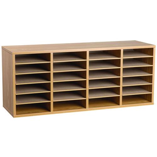 Picture of Wood Adjustable 24 Compartment Literature Organizer, 24 Sections, Letter Size, 39.3 x 11.8 x 16.3, Medium Oak