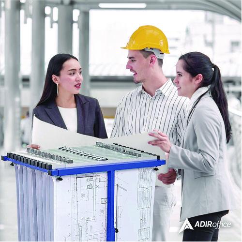 Picture of Blueprint Storage Cabinet Steel Vertical Plan Center, Assorted Document Sizes, 15" x 27" to 47.25" x 32.5" to 57", Blue