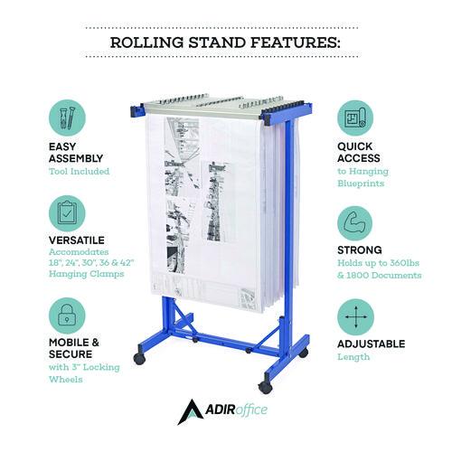 Picture of Expandable Blueprint Storage Cabinet Mobile Plan Center, Assorted Document Sizes, 20.5" x 28" to 46.5" x 50.75", Blue
