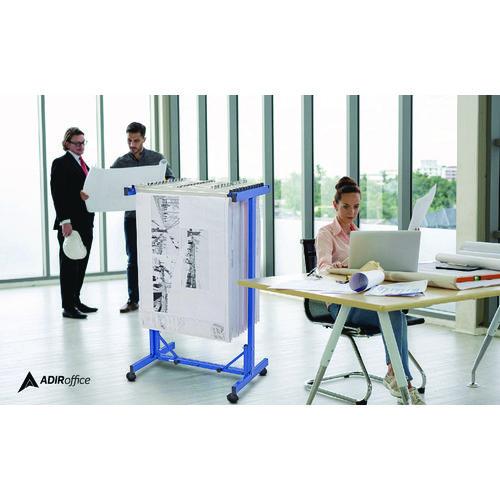 Picture of Expandable Blueprint Storage Cabinet Mobile Plan Center, Assorted Document Sizes, 20.5" x 28" to 46.5" x 50.75", Blue