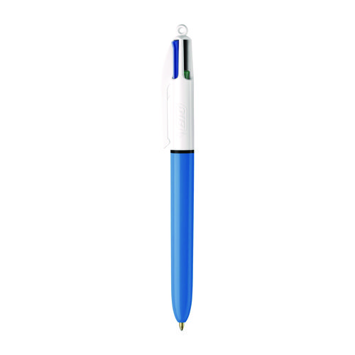 Picture of 4-Color Multi-Color Ballpoint Pen, Retractable, Medium 1 mm, Black/Blue/Green/Red Ink, Blue/White Barrel