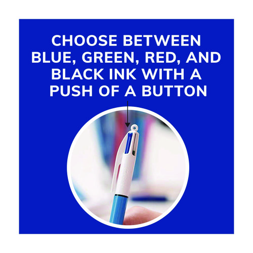 Picture of 4-Color Multi-Color Ballpoint Pen, Retractable, Medium 1 mm, Black/Blue/Green/Red Ink, Blue/White Barrel