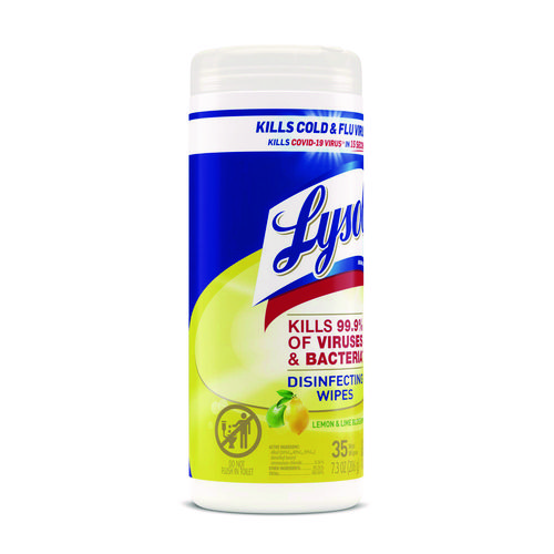 Picture of Disinfecting Wipes, 1-Ply, 7 x 7.25, Lemon and Lime Blossom, White, 35 Wipes/Canister