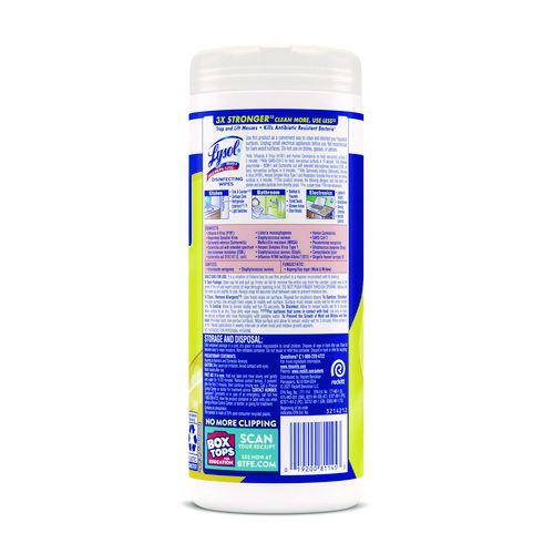 Picture of Disinfecting Wipes, 1-Ply, 7 x 7.25, Lemon and Lime Blossom, White, 35 Wipes/Canister