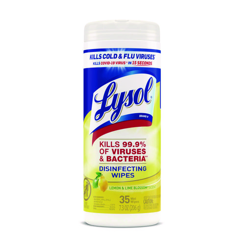 Disinfecting+Wipes%2C+1-Ply%2C+7+x+7.25%2C+Lemon+and+Lime+Blossom%2C+White%2C+35+Wipes%2FCanister