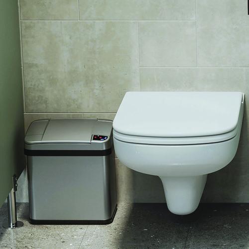 Picture of Rectangular Sensor Trash Can, 2.5 gal, Plastic, Silver