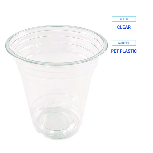 Picture of Clear Plastic Cold Cups, Squat, 12 oz, 1,000/Carton