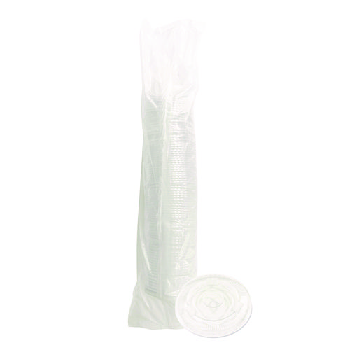 Picture of Crystal-Clear Cold Cup Straw-Slot Lids, Fits 9 oz Squat/12 oz PET Cups, 100/Pack