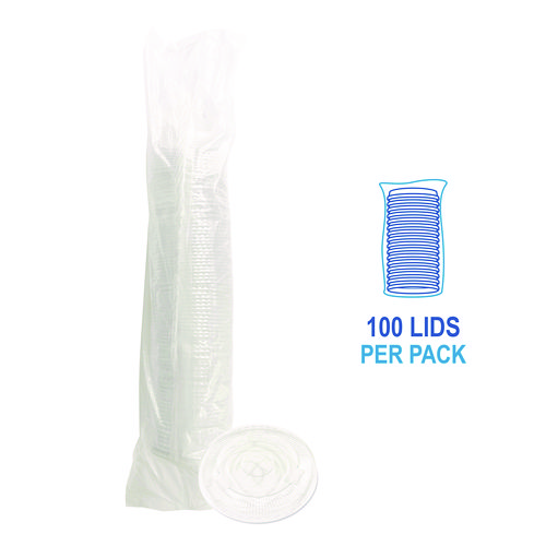 Picture of Crystal-Clear Cold Cup Straw-Slot Lids, Fits 9 oz Squat/12 oz PET Cups, 100/Pack