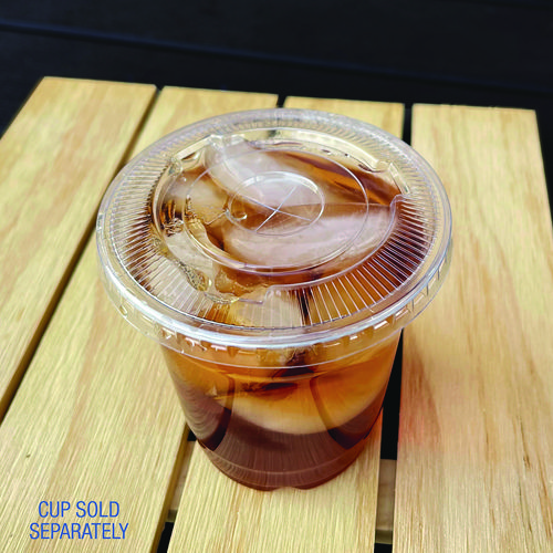 Picture of Crystal-Clear Cold Cup Straw-Slot Lids, Fits 9 oz Squat/12 oz PET Cups, 100/Pack