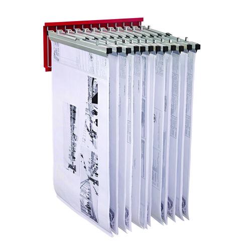 Picture of Large File Blueprint Pivot Wall Rack, Assorted Document Sizes Accommodated, 11" x 15.8" x 23.9", Red