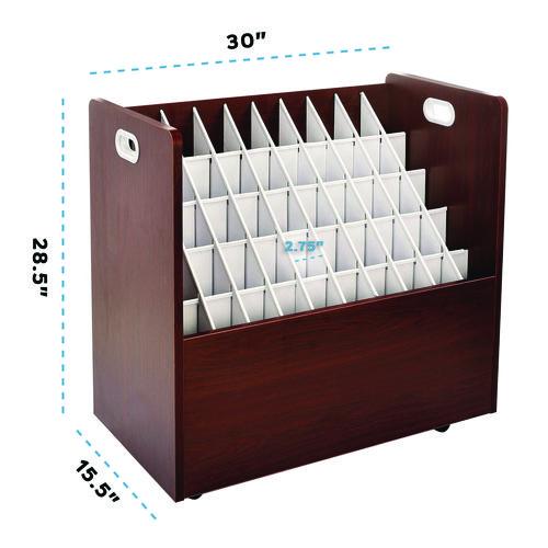 Picture of 50-Compartment Mobile Wood Blueprint Rolled File Storage Organizer, 50 Compartments, 30 x 15.75 x 28.5, Mahogany