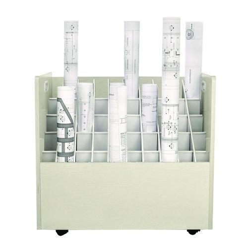Picture of 50-Compartment Mobile Wood Blueprint Rolled File Storage Organizer, 50 Compartments, 30 x 15.75 x 28.5, White