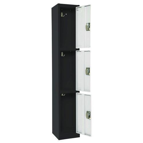 Picture of Steel Storage Locker, 3 Compartment, 12 x 12 x 72, Black Body/White Doors