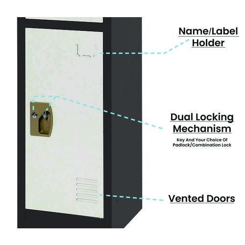 Picture of Steel Storage Locker, 3 Compartment, 12 x 12 x 72, Black Body/White Doors