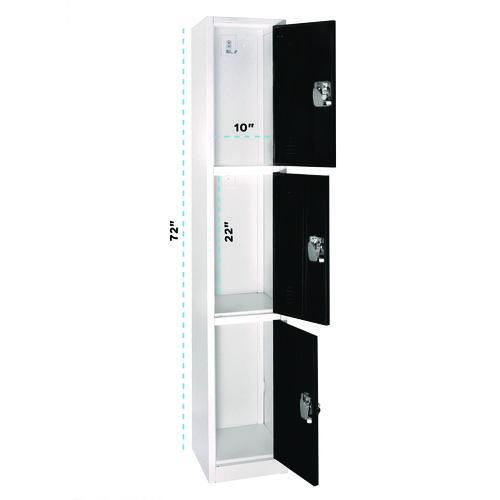 Picture of Steel Storage Locker, 3 Compartment, 12 x 12 x 72, Black
