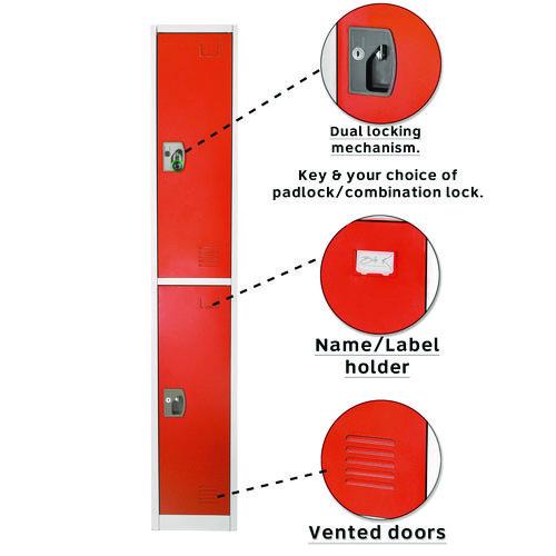 Picture of Steel Storage Locker, 2 Compartment, 12 x 12 x 72, Red
