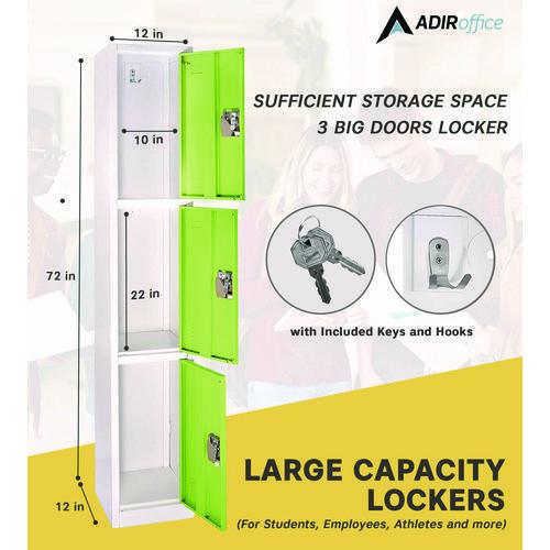Picture of Steel Storage Locker, 3 Compartment, 12 x 12 x 72, Green