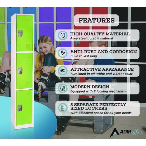 Picture of Steel Storage Locker, 3 Compartment, 12 x 12 x 72, Green