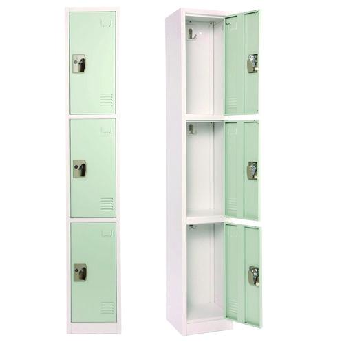 Picture of Steel Storage Locker, 3 Compartment, 12 x 12 x 72, Misty Green