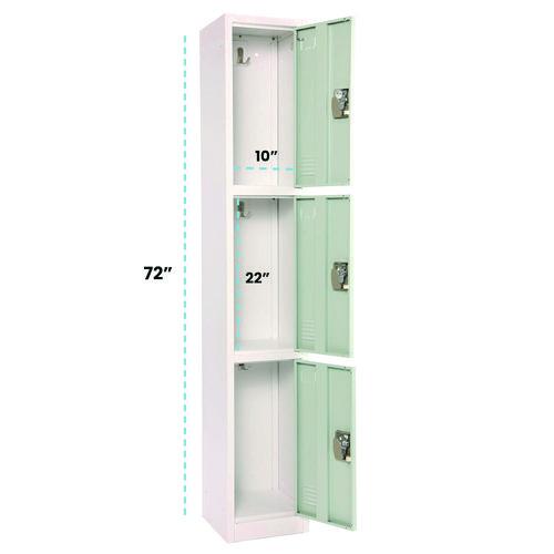 Picture of Steel Storage Locker, 3 Compartment, 12 x 12 x 72, Misty Green