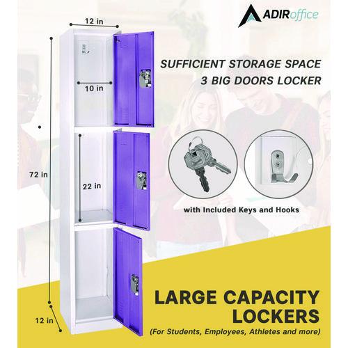 Picture of Steel Storage Locker, 3 Compartment, 12 x 12 x 72, Purple