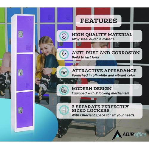 Picture of Steel Storage Locker, 3 Compartment, 12 x 12 x 72, Purple