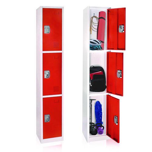 Picture of Steel Storage Locker, 3 Compartment, 12 x 12 x 72, Red