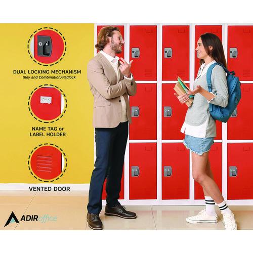Picture of Steel Storage Locker, 3 Compartment, 12 x 12 x 72, Red