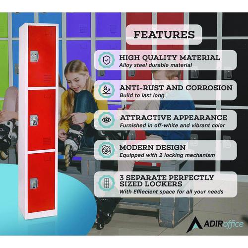 Picture of Steel Storage Locker, 3 Compartment, 12 x 12 x 72, Red