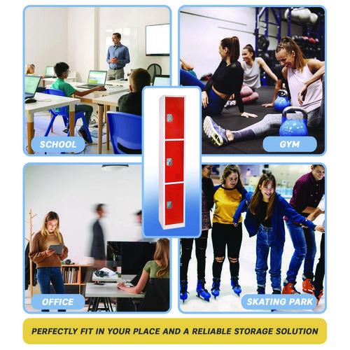 Picture of Steel Storage Locker, 3 Compartment, 12 x 12 x 72, Red