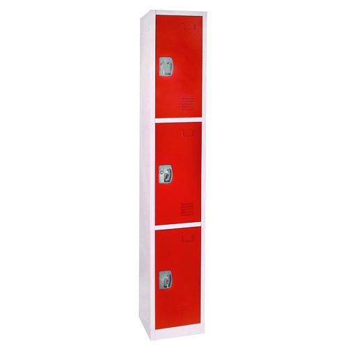 Picture of Steel Storage Locker, 3 Compartment, 12 x 12 x 72, Red