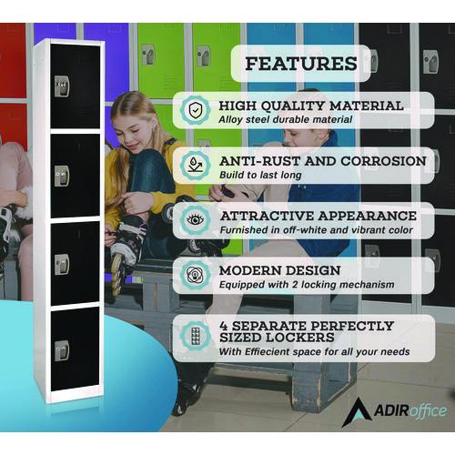 Picture of Steel Storage Locker, 4 Compartment, 12 x 12 x 72, Black