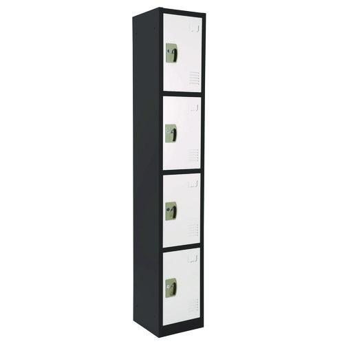 Picture of Steel Storage Locker, 4 Compartment, 12 x 12 x 72, Black Body/White Doors